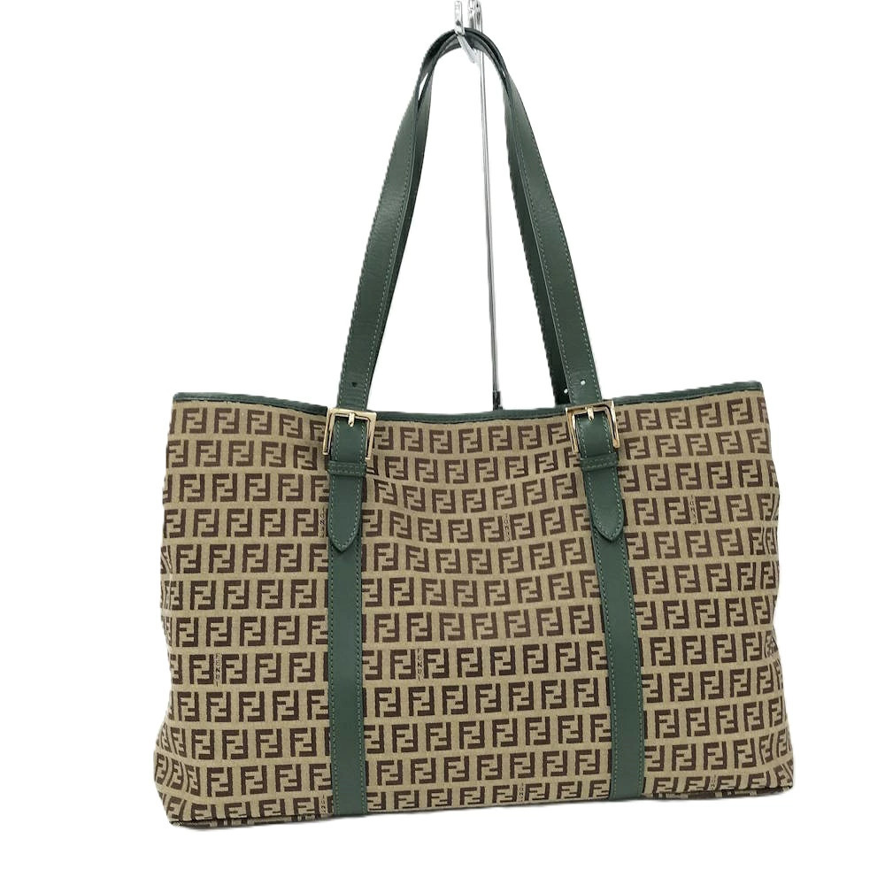 Fendi Canvas Tote Bag Green Brown